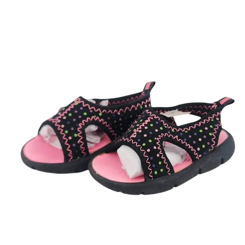 Wonder Nation OP Baby Girls Black Pink Polka‎ Dot Water Sandals Shoes Size 3